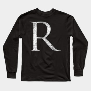 R in Roman White Marble Latin Alphabet Letter Sticker Long Sleeve T-Shirt